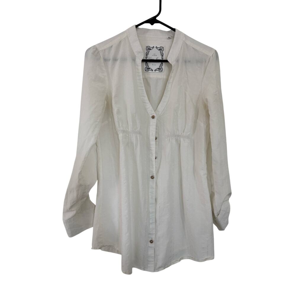 Guess Los Angeles Lightweight White Button-Front Tunic Blouse size L